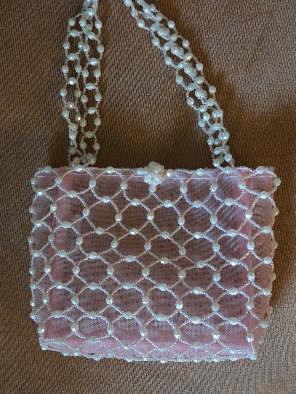 Pearl-Embellished Pink Evening Bag